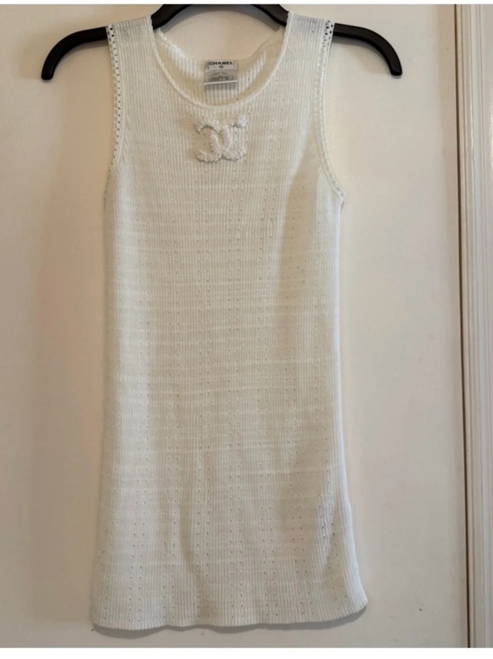 2-Authentic Chanel Black & Crème Sleeveless Tanks with Signature CC Patch 38/40